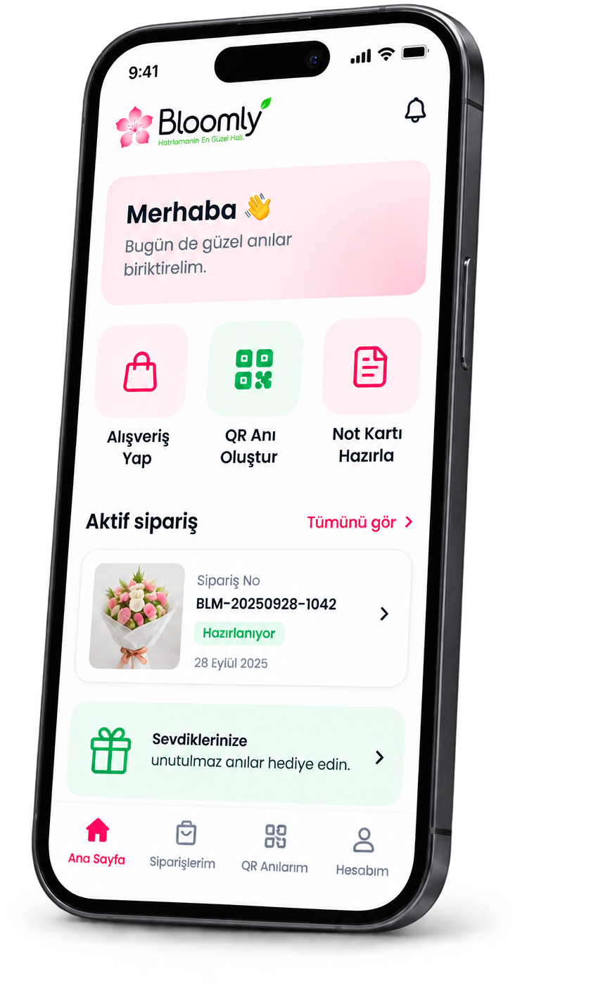 Bloomly müşteri panelinin telefon görünümü